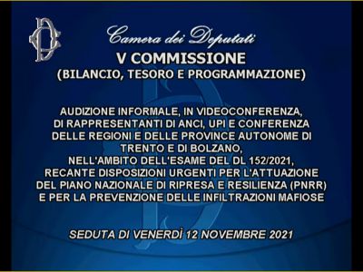 PNRR - Prevenzione infiltrazioni mafiose: Audizione Conferenza Regioni - 12.11.2021